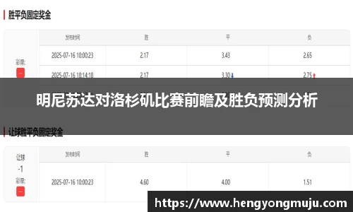 明尼苏达对洛杉矶比赛前瞻及胜负预测分析