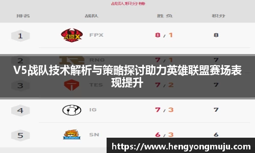 V5战队技术解析与策略探讨助力英雄联盟赛场表现提升
